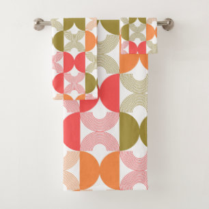 Boho Elegant Line art Mid century modern colorful Bath Towel Set