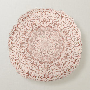 Boho Elegant Mandala Neutral Earth Tones Round Pillow
