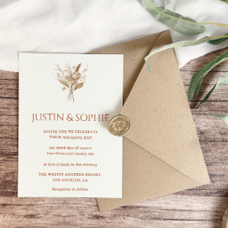 Boho Elegant Minimalist Neutral Floral Wedding     Invitation