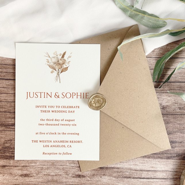 Boho Elegant Minimalist Neutral Floral Wedding     Invitation (Creator Uploaded)