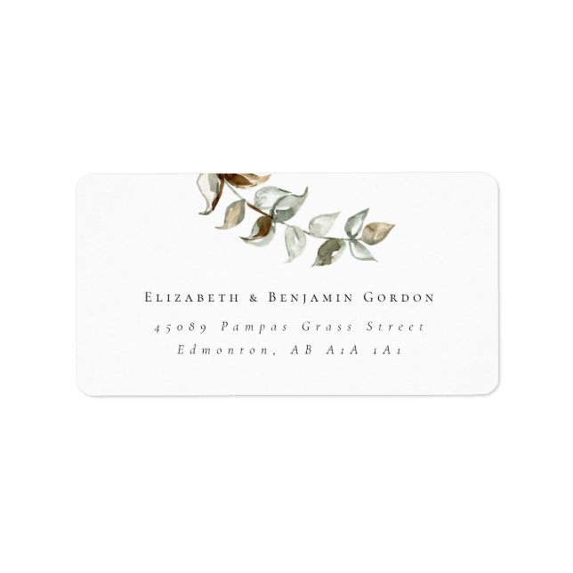 Boho Elegant Modern Bohemian Foliage Pampas Grass Label (Front)