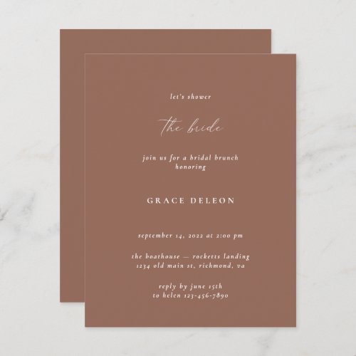 Boho Elegant Modern Dusty Terracotta Bridal Shower Invitation