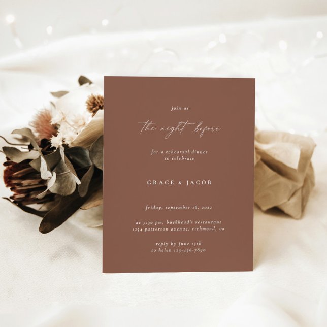 Boho Elegant Modern Light Brown Rehearsal Dinner  Invitation (Creator Uploaded)