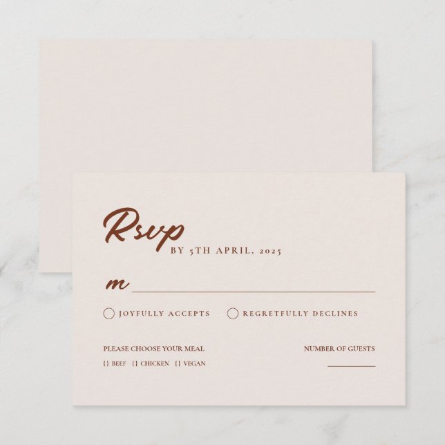 Boho Elegant Modern Minimalist Wedding RSVP Card (Front/Back)