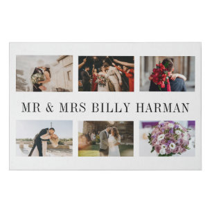 Boho Elegant Mr & Mrs Wedding Photo Collage Faux C Faux Canvas Print
