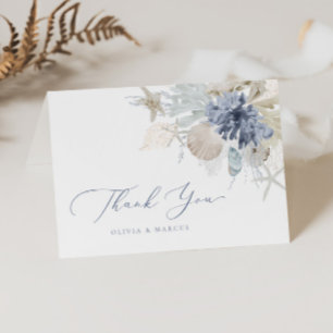Boho Elegant Ocean Beach Coral Blue Wedding Letterpress Thank You Card