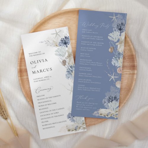 Boho Elegant Ocean Beach Coral Blue Wedding Program