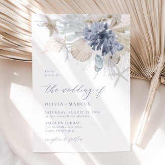 Boho Elegant On The Beach Blue Wedding Invitation