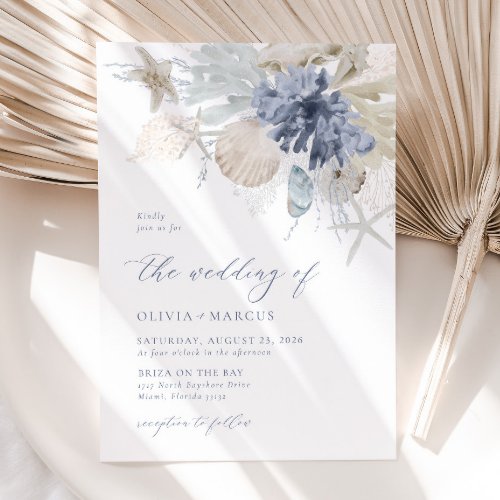 Boho Elegant On The Beach Blue Wedding Invitation