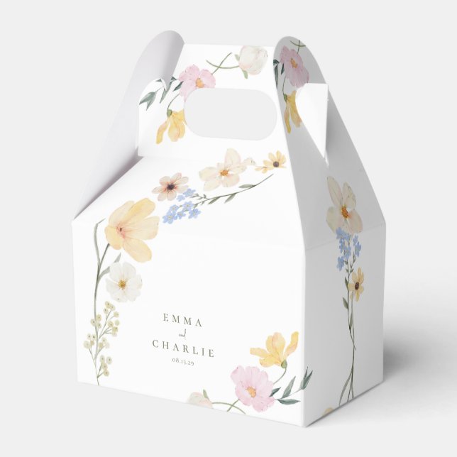 Boho elegant  Pastel Wildflowers Wedding Favor Boxes (Front Side)