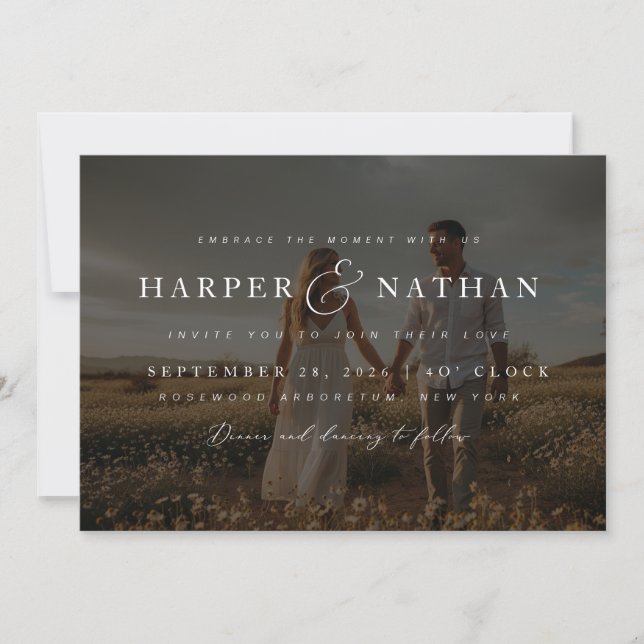 Boho Elegant Photo Overlay RSVP QR Code Wedding Invitation (Front)