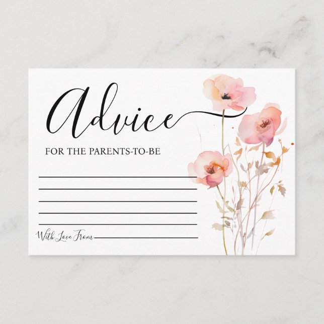 BOHO ELEGANT PINK BLUSH FLOWERS ADVICE BABY SHOWER ENCLOSURE CARD (Front)