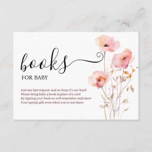 BOHO ELEGANT PINK BLUSH FLOWERS BOOKS FOR BABY  ENCLOSURE CARD