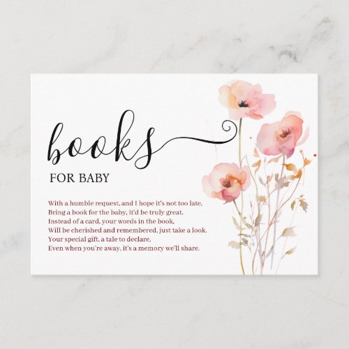 BOHO ELEGANT PINK BLUSH FLOWERS BOOKS FOR BABY  ENCLOSURE CARD