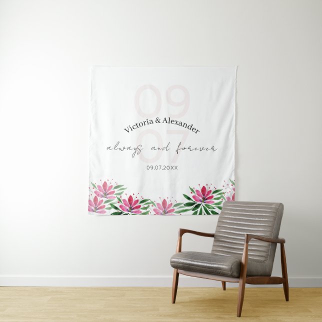 Boho Elegant Pink Lotus Flowers Watercolor Art Tapestry (In Situ)