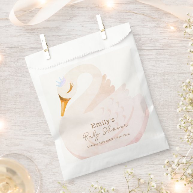 Boho Elegant Princess Swan Girl Baby Shower Favor Bag (Clipped)