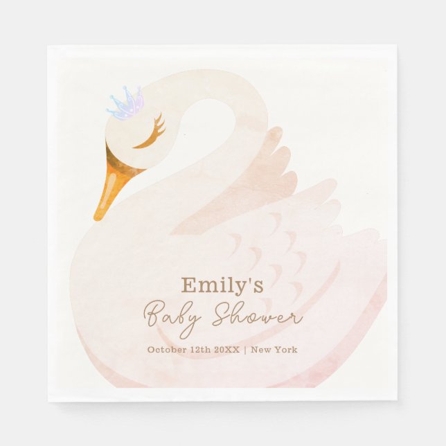 Boho Elegant Princess Swan Girl Baby Shower Napkins (Front)