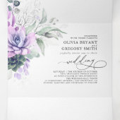 Boho Elegant Purple Succulents Greenery Wedding Tri-Fold Invitation (Inside Middle)