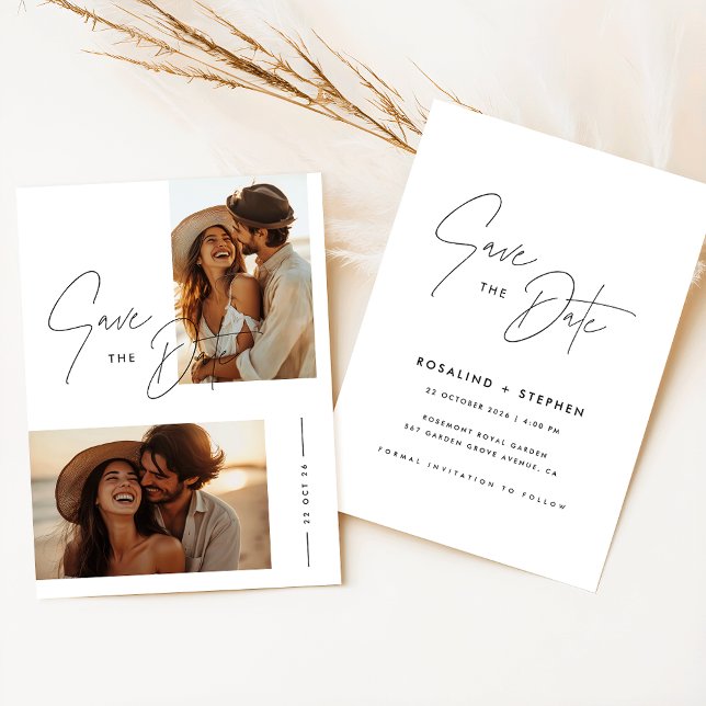 Boho Elegant Script Photo Wedding Save The Date Invitation (Creator Uploaded)