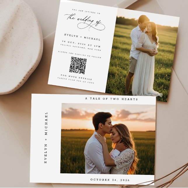 Boho Elegant Script QR Code Photo Budget Wedding Invitation (Creator Uploaded)