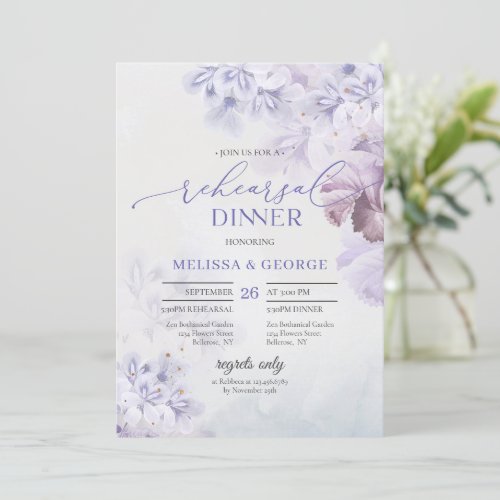 Boho elegant spring flowers lilac purple floral invitation