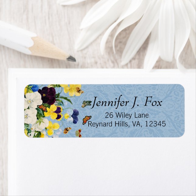 Boho Elegant Spring Pansies Daffodils Butterflies  Label (Insitu)