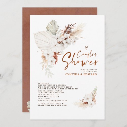 Boho Elegant Terracotta Floral Couples Shower Invitation