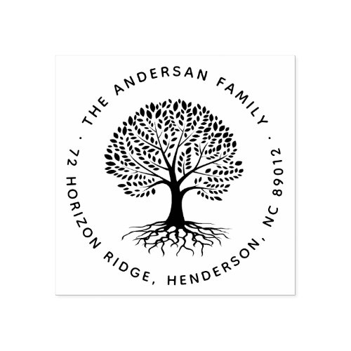 Boho Elegant Tree Roots Family Name Return Address Rubber Stamp