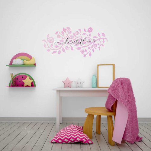  Boho Elegant Vintage Chic Pink Floral Custom Name Wall Decal