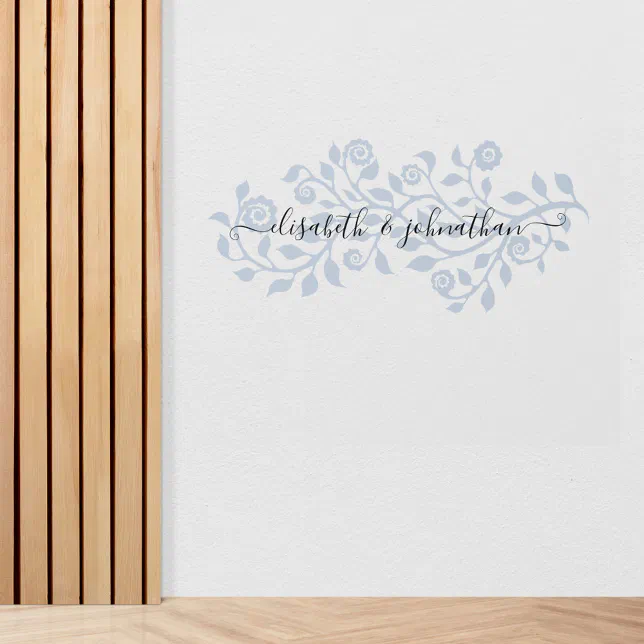 Boho Elegant Vintage Dusty Blue Floral Custom Name Wall Decal | Zazzle