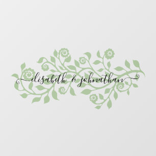 Boho Elegant Vintage Sage Green Floral Custom Name Wall Decal