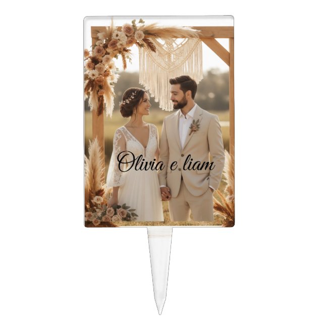 Boho Elegant Wedding Cake Picks with Romantic Brid (Front)