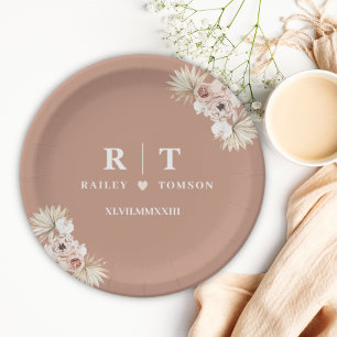 Boho Elegant Weddings Minimalist Modern Monogram Paper Plates