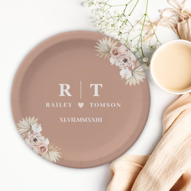 Boho Elegant Weddings Minimalist Modern Monogram Paper Plates (Creator Uploaded)
