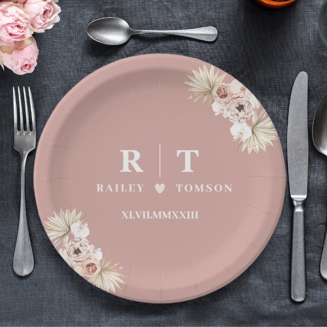 Boho Elegant Weddings Minimalist Modern Monogram Paper Plates (Creator Uploaded)