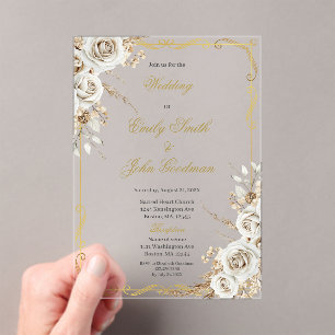 Boho elegant white flower wedding acrylic invitations