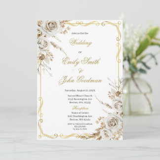 Boho elegant white flower wedding invitation