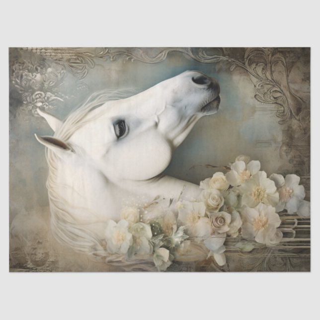 Boho Elegant White Horse Decoupage Tissue Paper (Front)