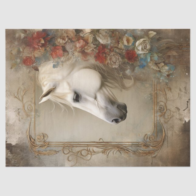 Boho Elegant White Horse Decoupage Tissue Paper (Front)