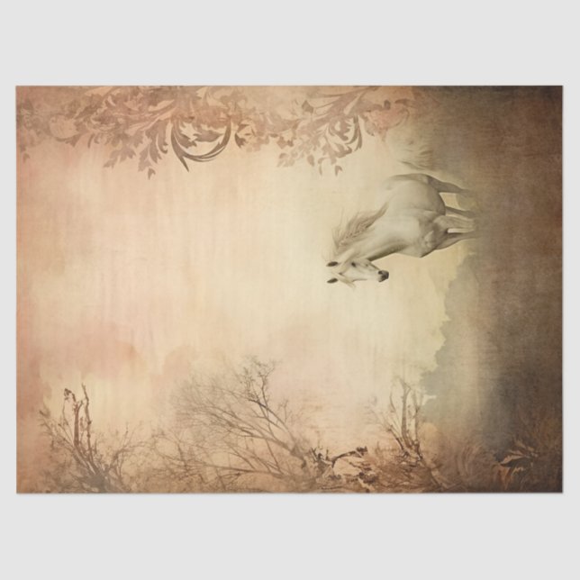 Boho Elegant White Horse Decoupage Tissue Paper (Front)