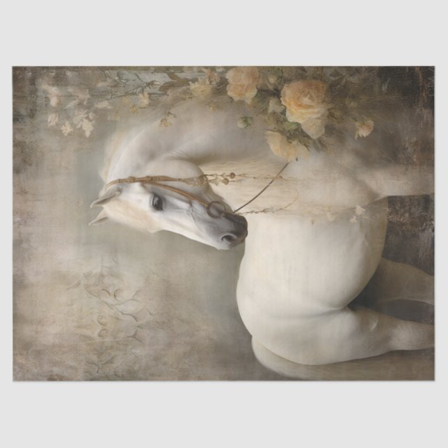 Boho Elegant White Horse Decoupage Tissue Paper (Front)
