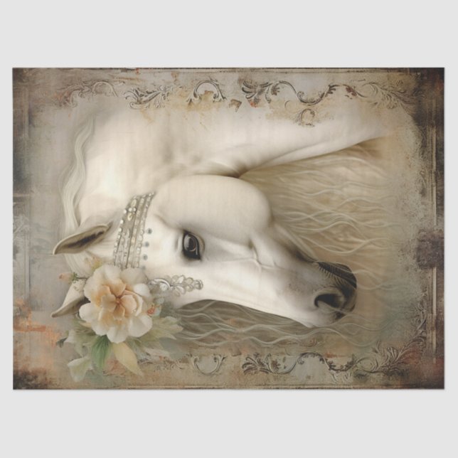 Boho Elegant White Horse Decoupage Tissue Paper (Front)