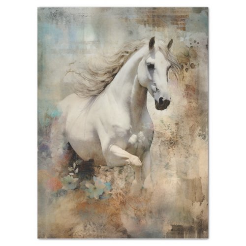 Boho Elegant White Horse Decoupage Tissue Paper