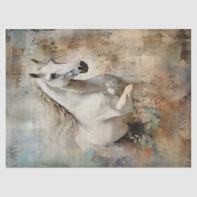 Boho Elegant White Horse Decoupage Tissue Paper (Front)