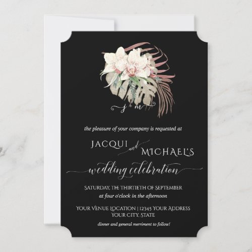 BOHO Elegant White Orchid Floral Tropical Wedding Invitation
