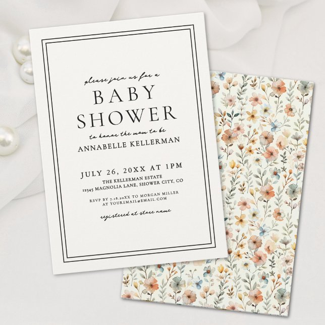 Boho Elegant Wildflower Baby Shower Invitation (Boho Botanical Elegant Wildflower Baby Shower Invitation)