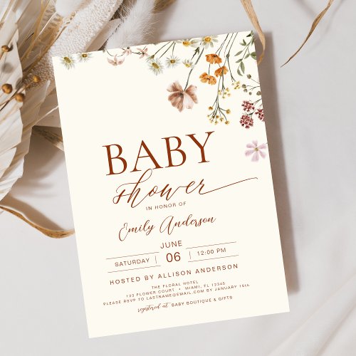 Wildflower Terracotta Floral or wildflower baby shower invitation