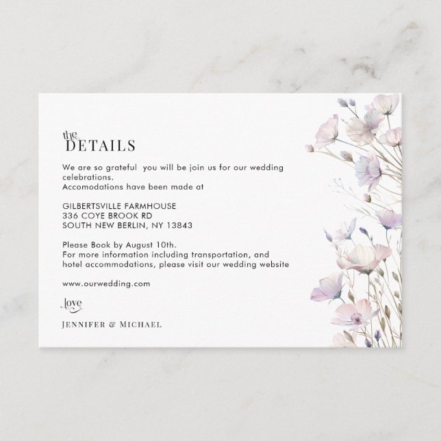 Boho Elegant Wildflower Wedding Details Card (Front)