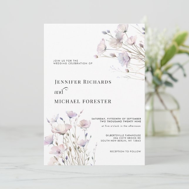 Boho Elegant Wildflower Wedding Invitation (Standing Front)