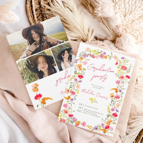Boho Elegant Wildflowers 3-Photo Graduation